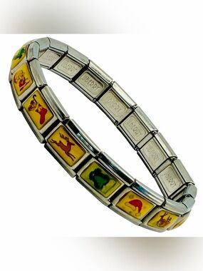 Uberry Silver-Tone Italian Charm Modular Bracelet Enamel Holiday Links 90s Y2K
